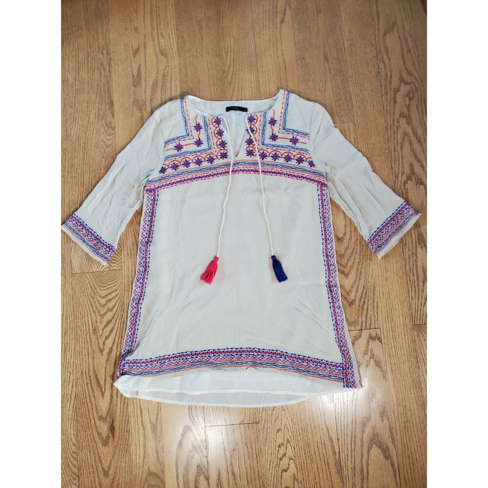 THML Womens M Tunic Embroidered Boho Tassels Beach Vacation Summer EUC